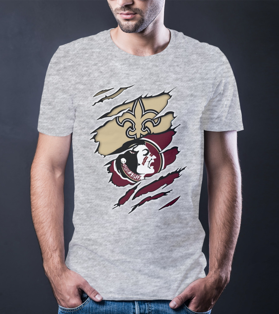 Saints Seminoles Logo Fusion With New Orleans And Florida State Elements T-Shirt