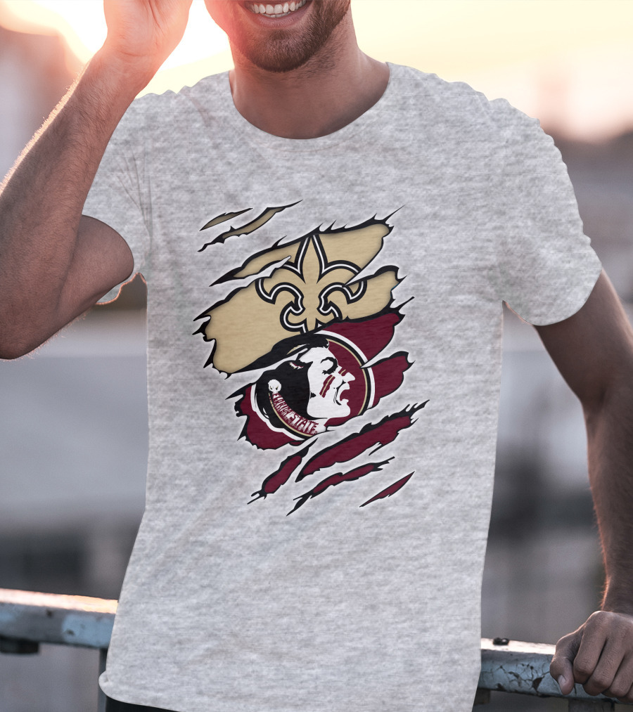 Saints Seminoles Logo Fusion With New Orleans And Florida State Elements T-Shirt