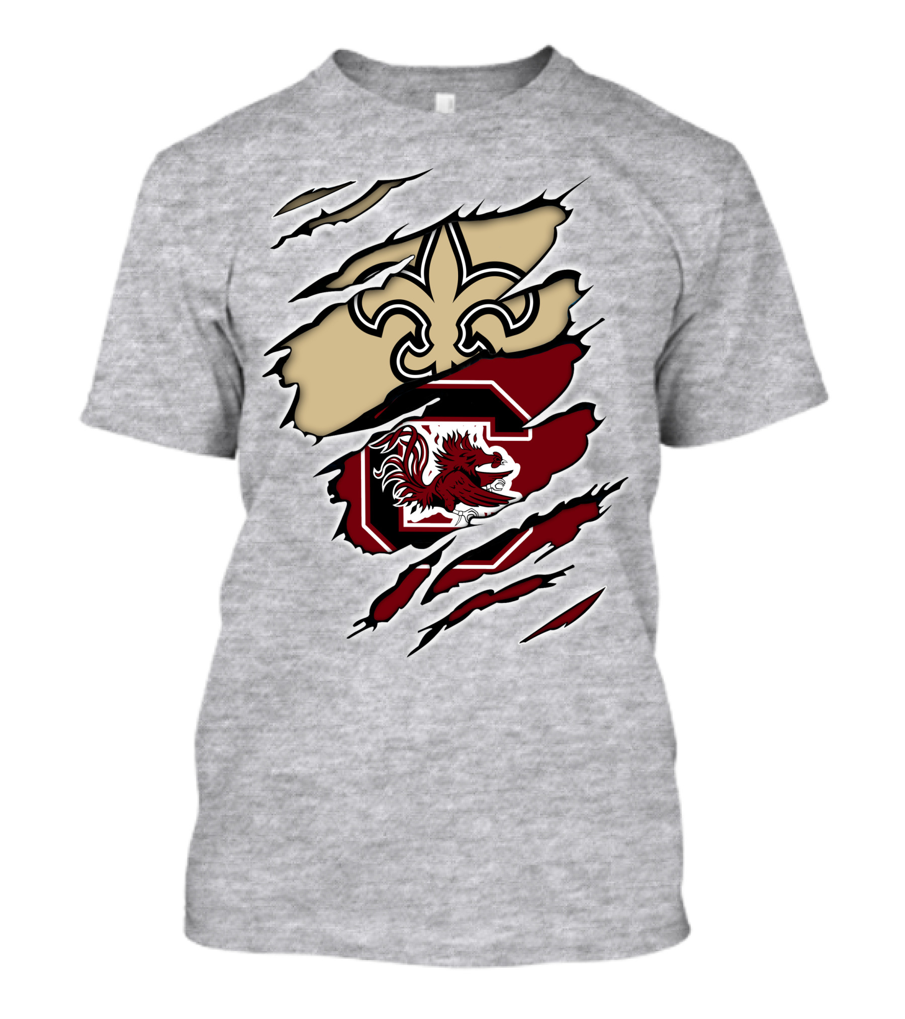 Saints Gamecocks Logo Crossover With Fleur-de-Lis And Fighting Rooster T-Shirt
