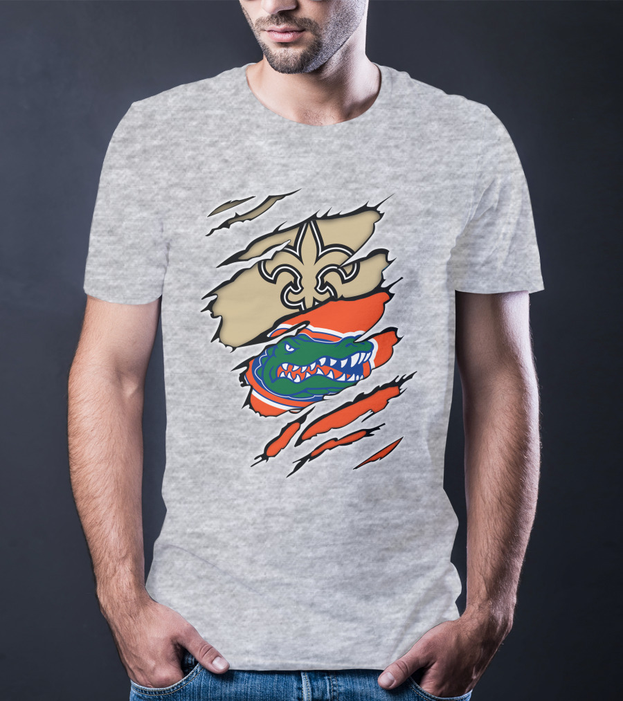 Saints Fleur-de-Lis And Gators Logo Rip T-Shirt