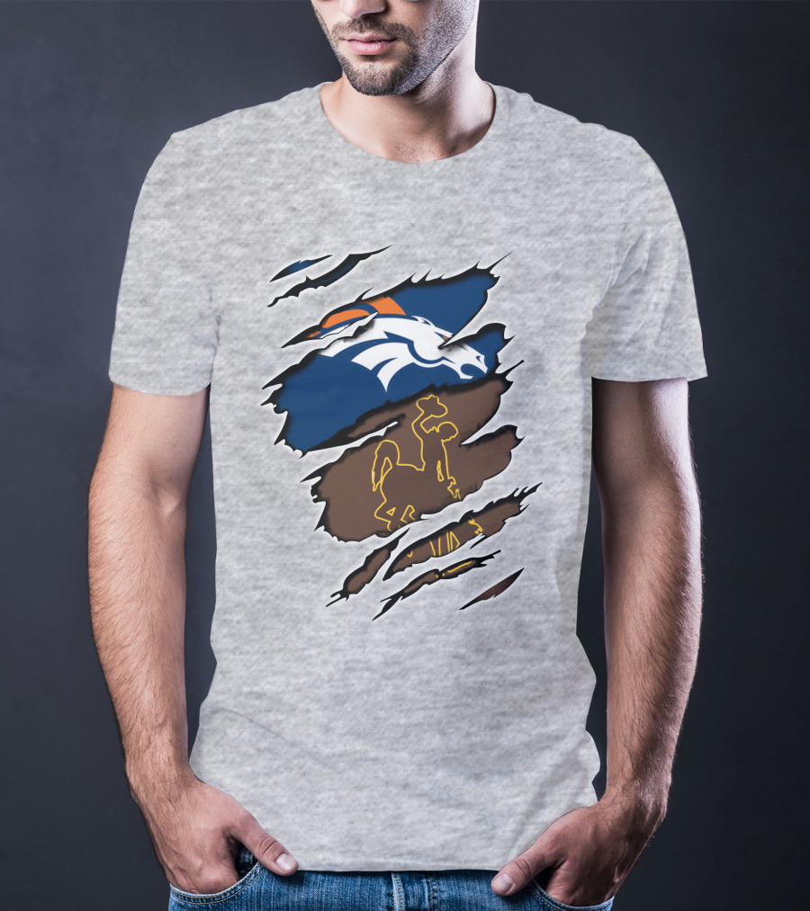 Denver Broncos Wyoming Cowboys Horse Rip T-Shirt