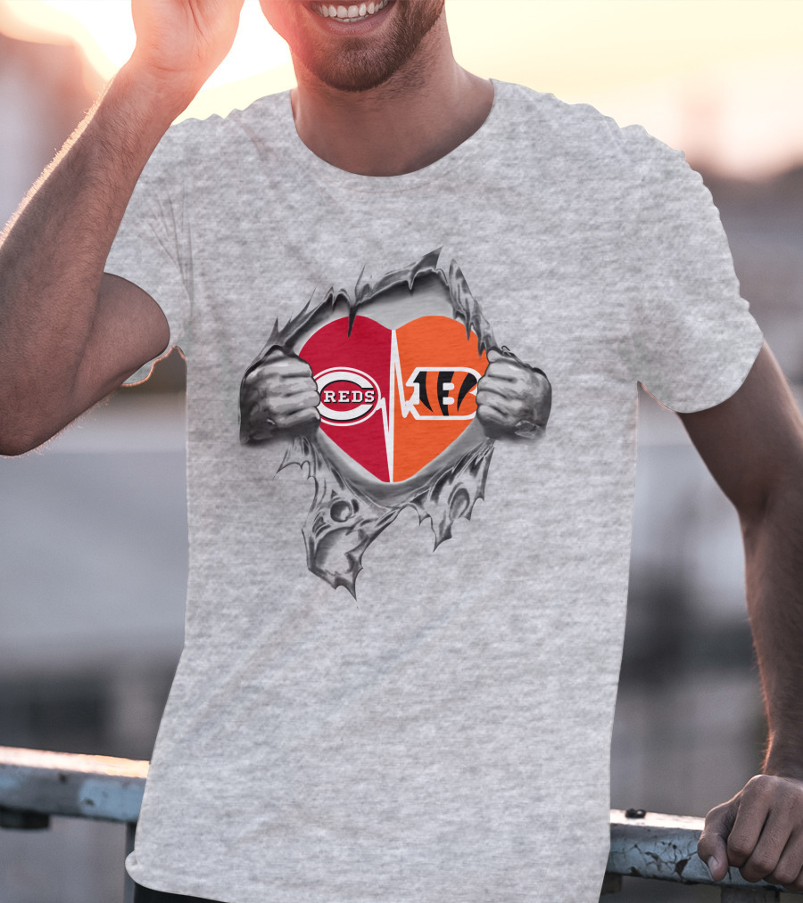 Bengals Reds Heartbeat Passion T-Shirt