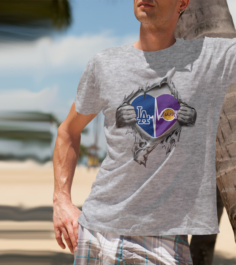 Lakers Dodgers Heartbeat LA Icons T-Shirt