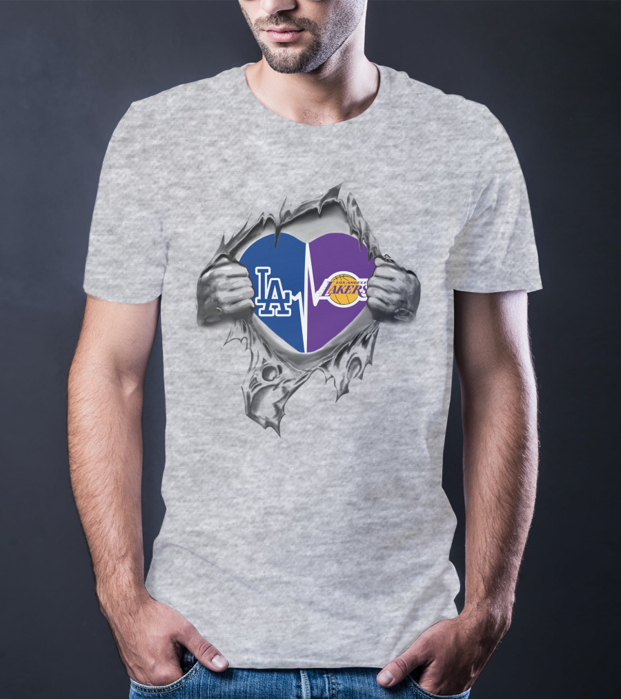 Lakers Dodgers Heartbeat LA Icons T-Shirt