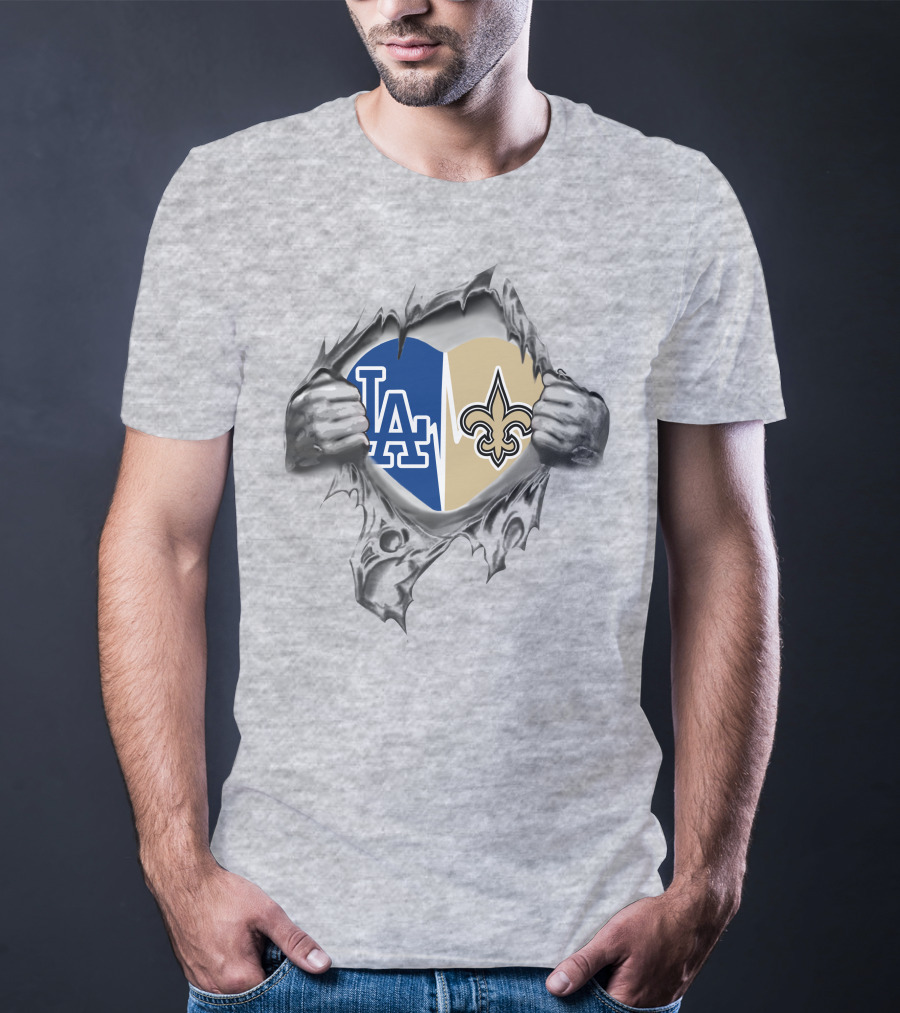 Saints Dodgers Heart La Logo Fleur De Lis T-Shirt