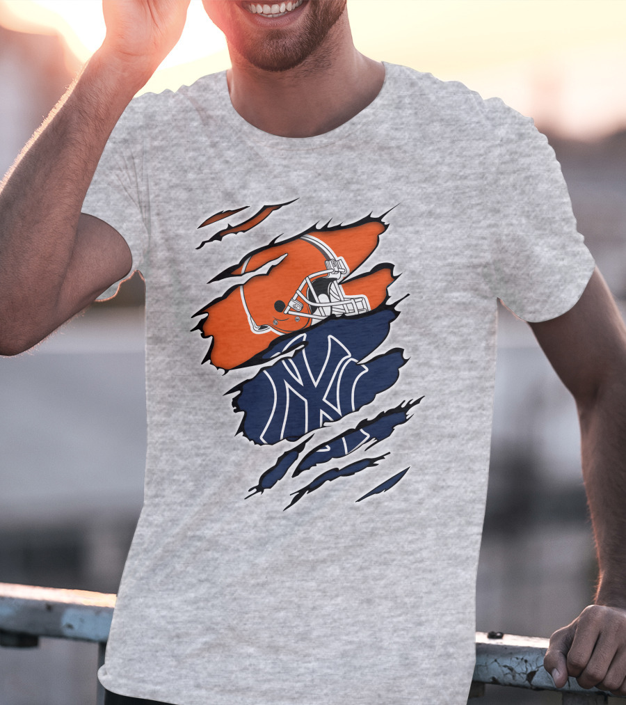 Cleveland Browns New York Yankees Football Baseball Crossover T-Shirt