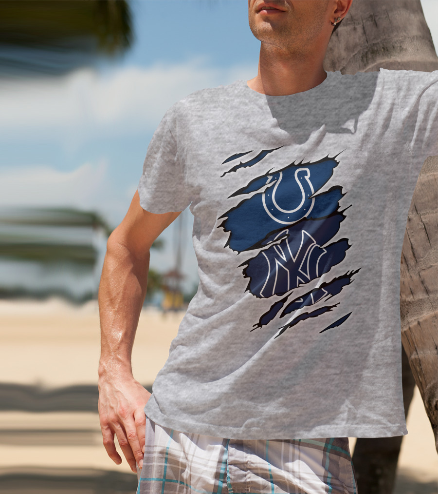 Colts Yankees Sports Crossover Logo Claw Marks T-Shirt