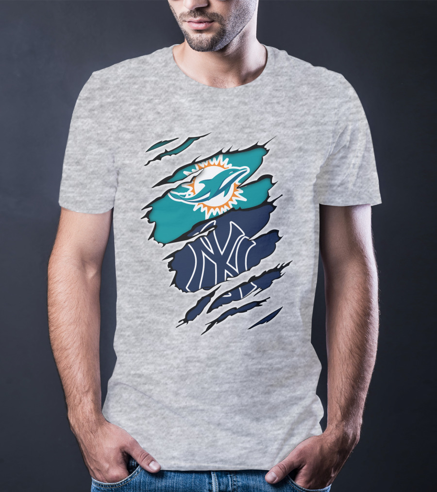 Miami Dolphins New York Yankees Logos Integration T-Shirt
