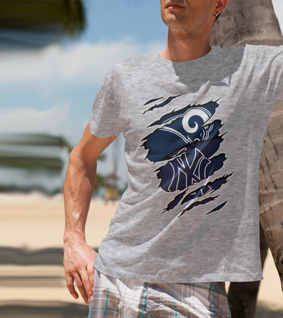 Rams Yankees Logo Fusion Iconic Sports Collaboration T-Shirt