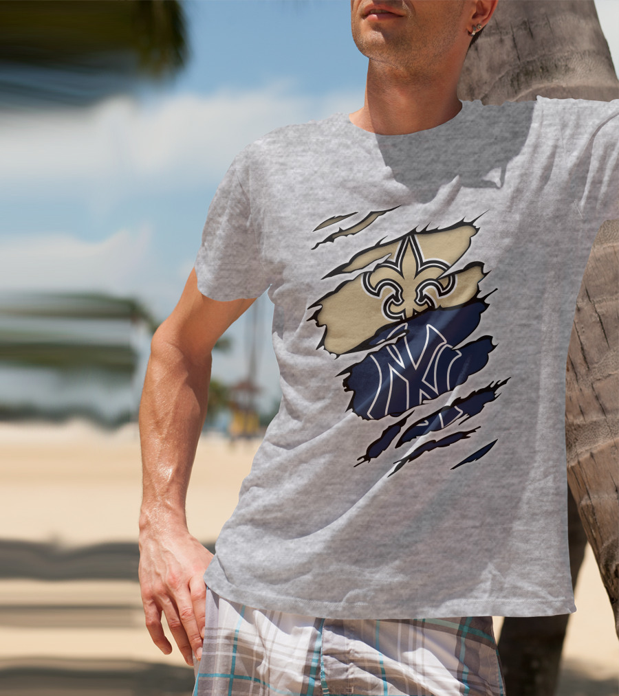 Fleur-De-Lis Saints And Yankees Ny Logo Mashup T-Shirt