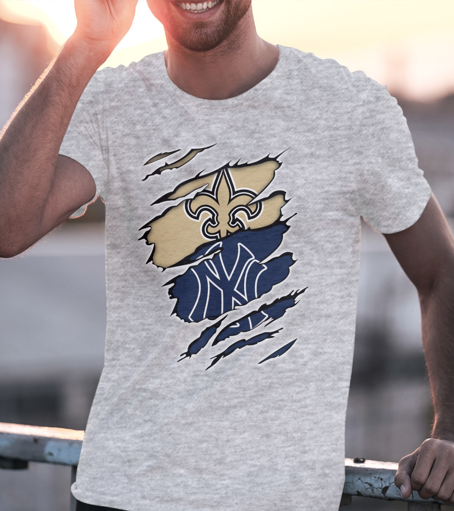 Fleur-De-Lis Saints And Yankees Ny Logo Mashup T-Shirt