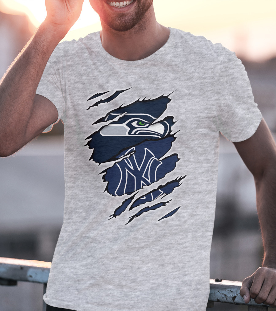 Seahawks Yankees Logo Crossover Claw Marks T-Shirt