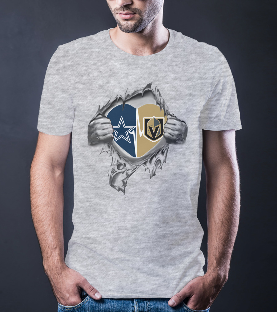 Golden Knights Cowboys Heart Split With Star And Shield T-Shirt