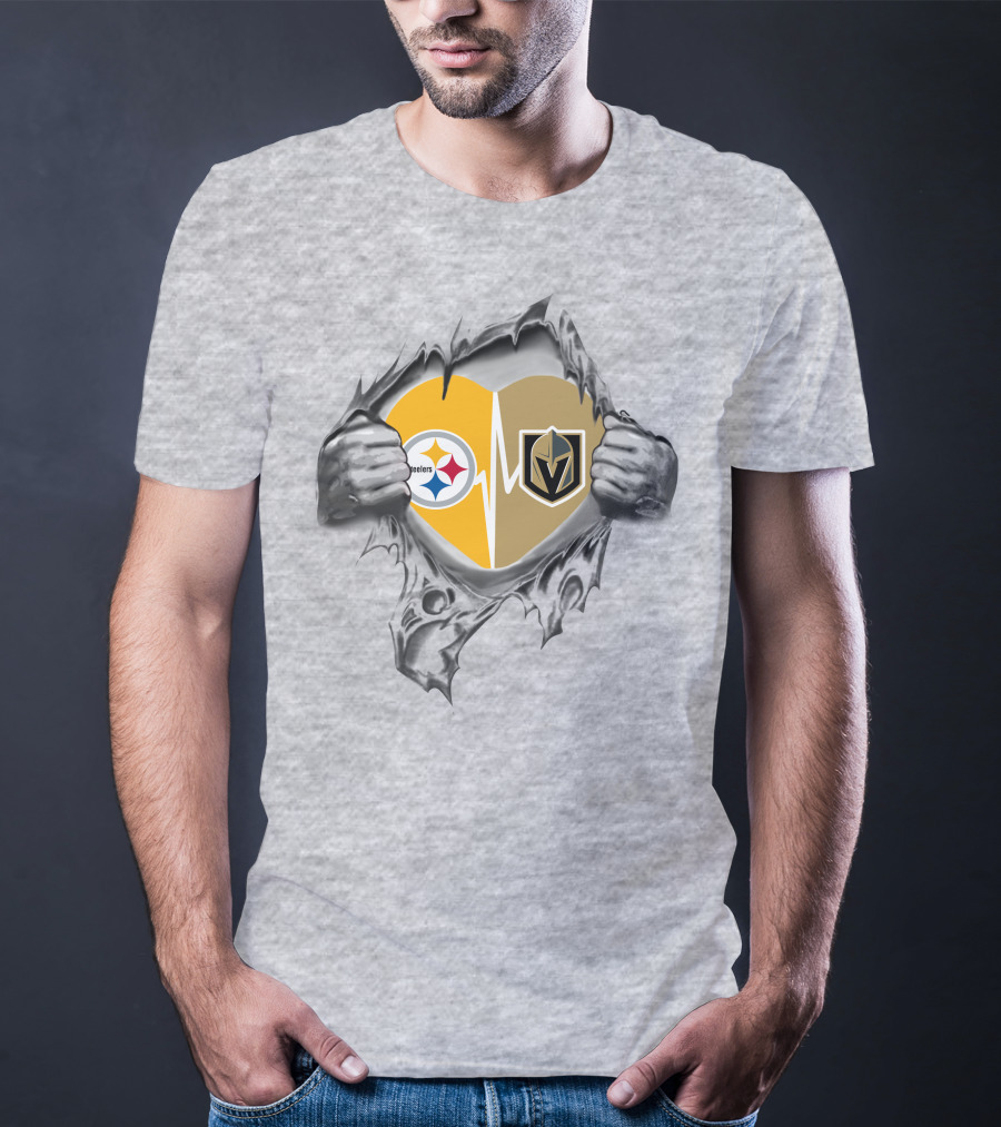 Golden Knights Steelers Heartbeat Logo Tear T-Shirt