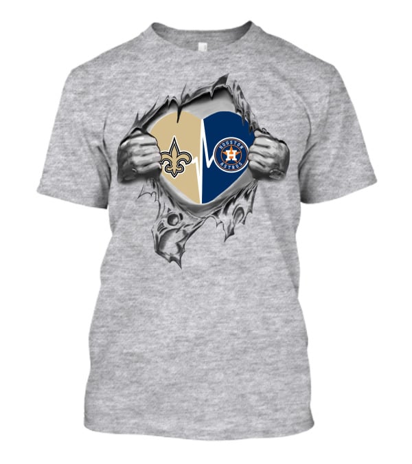 Houston Astros New Orleans Saints Heartbeat Fan Passion T-Shirt