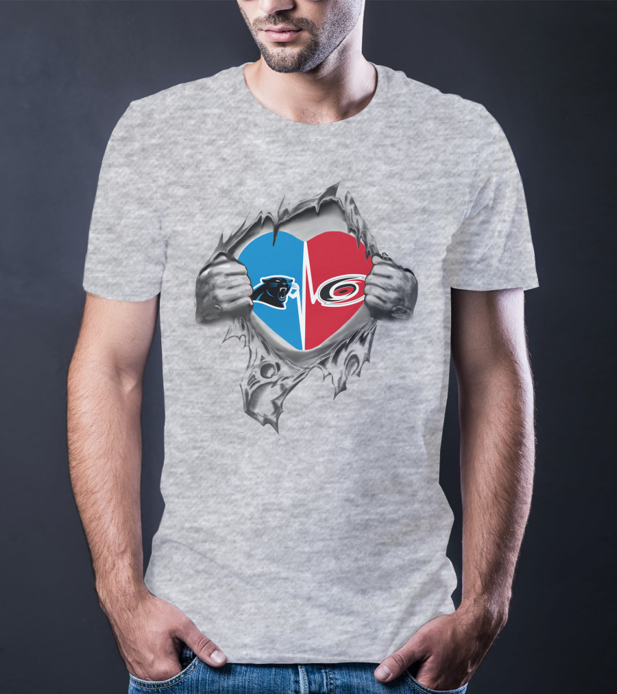 Carolina Panthers Hurricanes Heart Emblem Tear T-Shirt