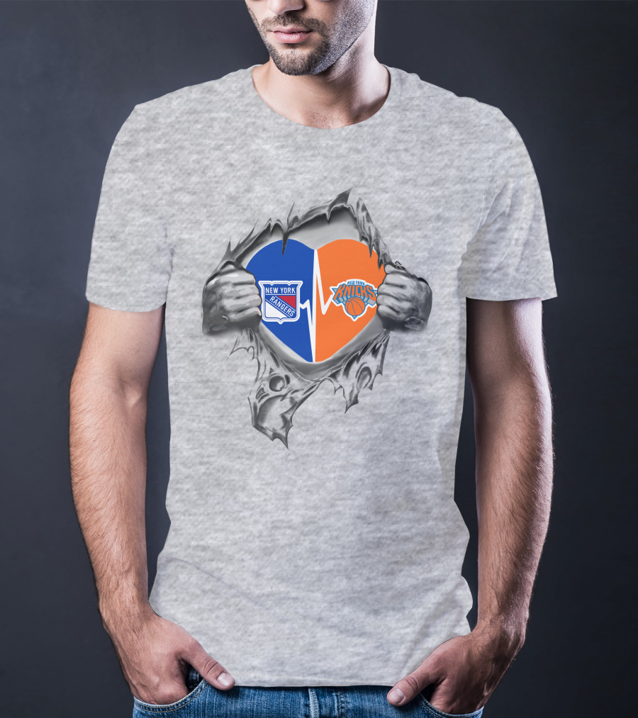 New York Rangers Knicks Heart Logo Tear T-Shirt
