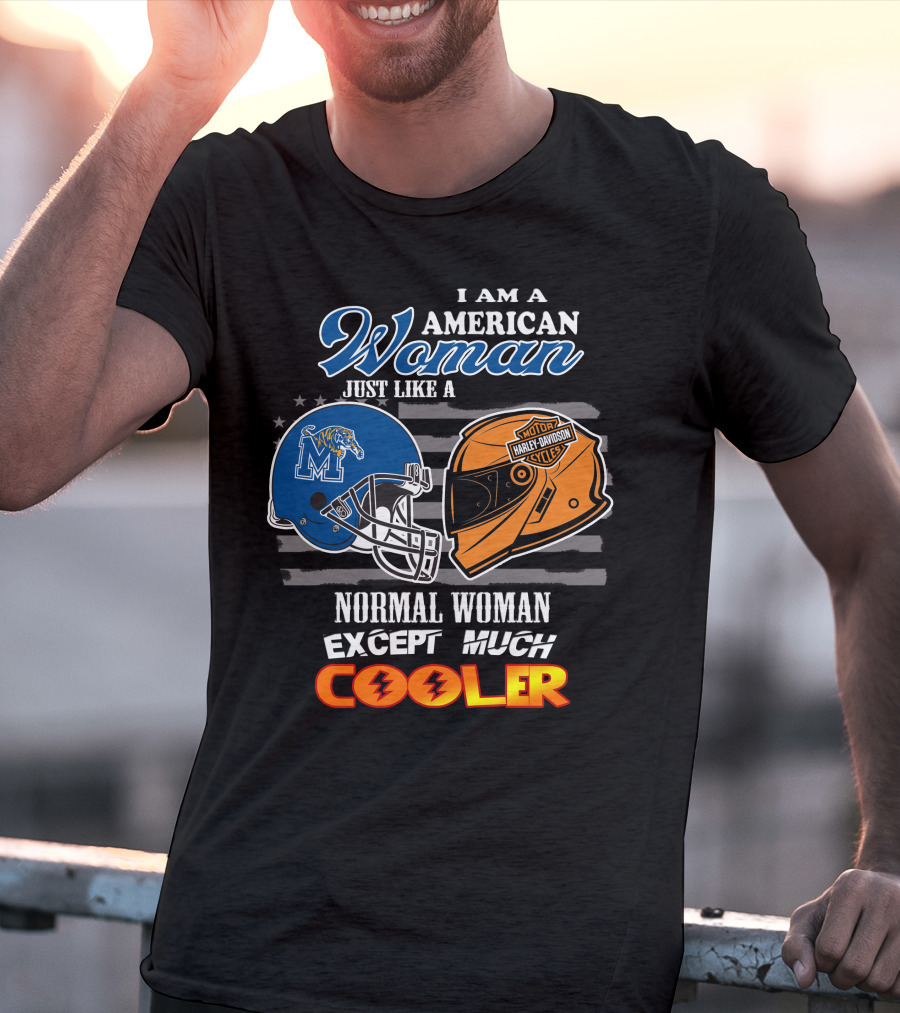 American Woman Harley Davidson Memphis Tigers Helmet Cooler T-Shirt