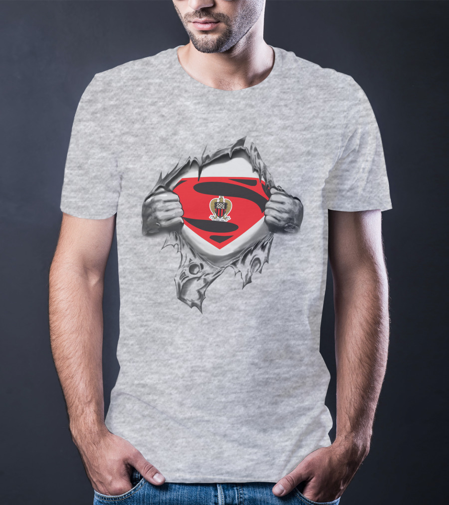 OGC Nice Superman Shield Cloaked In Ripped Fabric T-Shirt