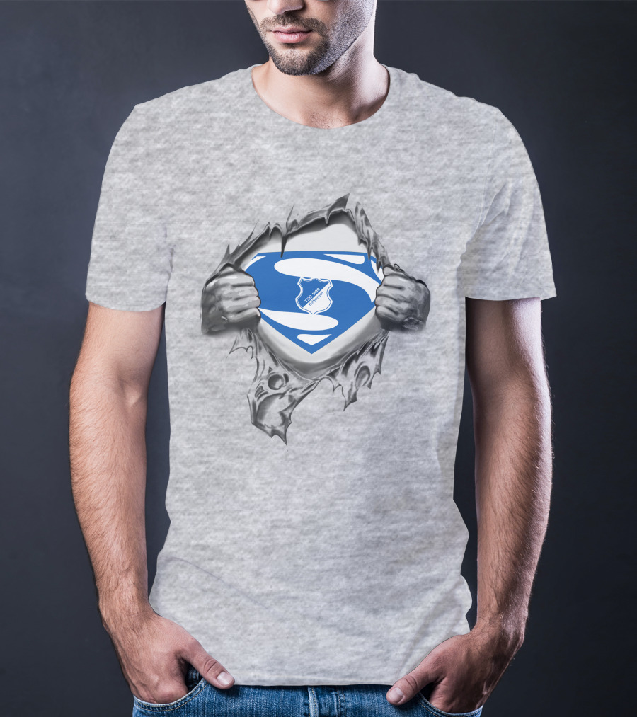 DFL TSG Hoffenheim Superman Logo Emblem Peeking Through Torn Fabric T-Shirt