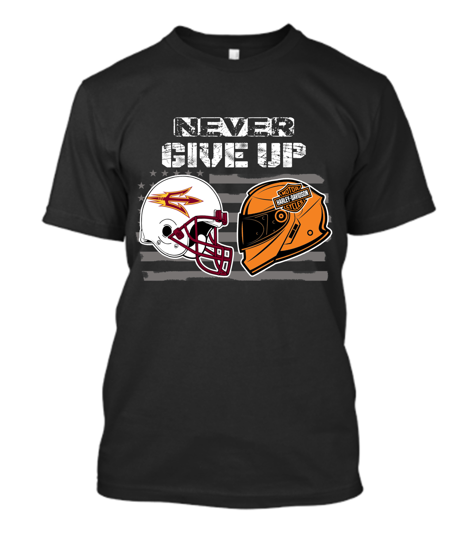 Never Give Up Asu Sun Devils Harley Davidson Helmet T-Shirt