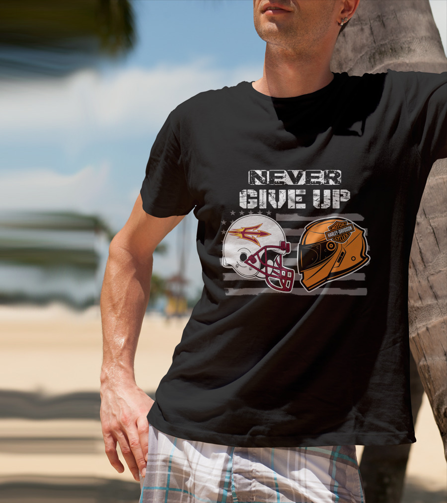 Never Give Up Asu Sun Devils Harley Davidson Helmet T-Shirt