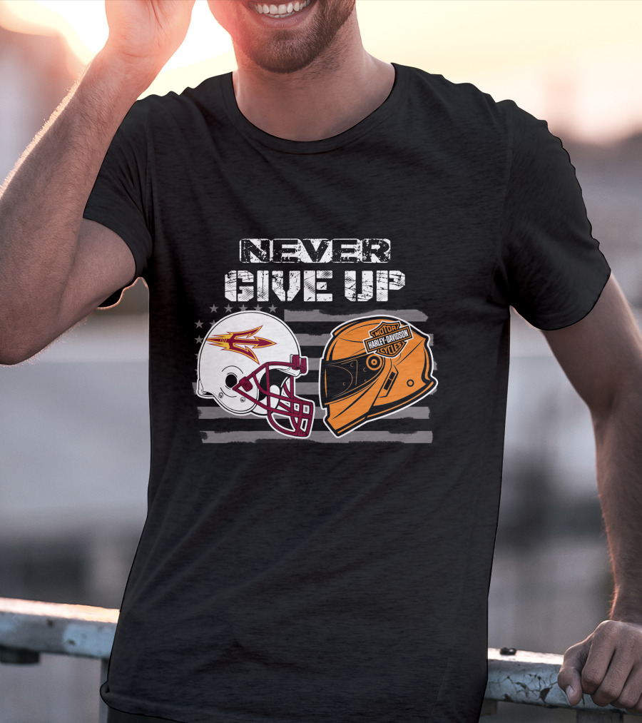 Never Give Up Asu Sun Devils Harley Davidson Helmet T-Shirt