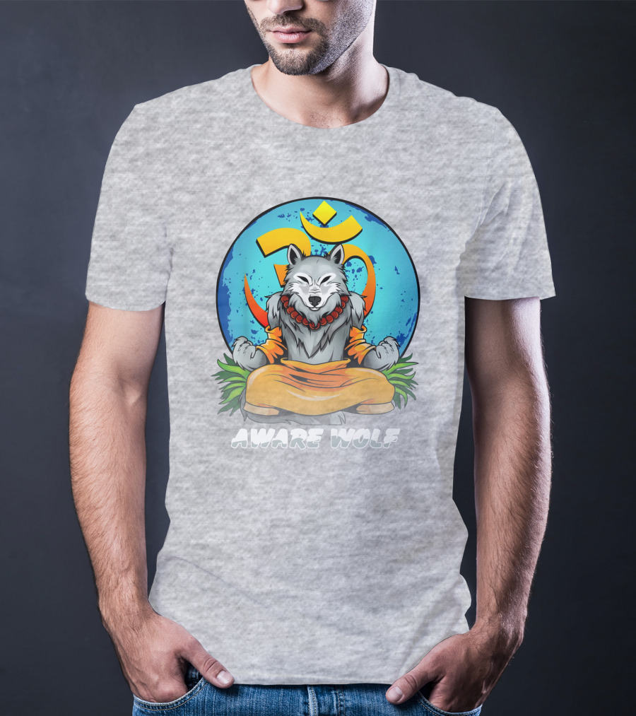 Aware Wolf Meditation Om Symbol Wolf T-Shirt