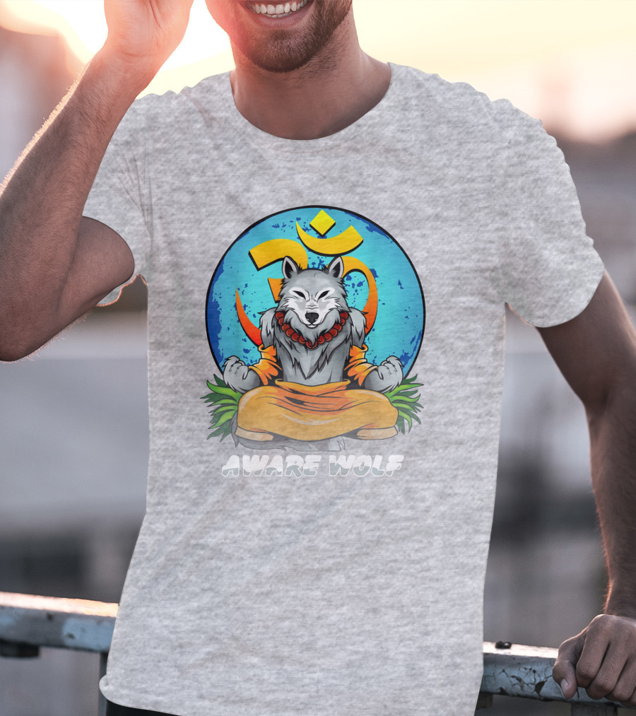 Aware Wolf Meditation Om Symbol Wolf T-Shirt
