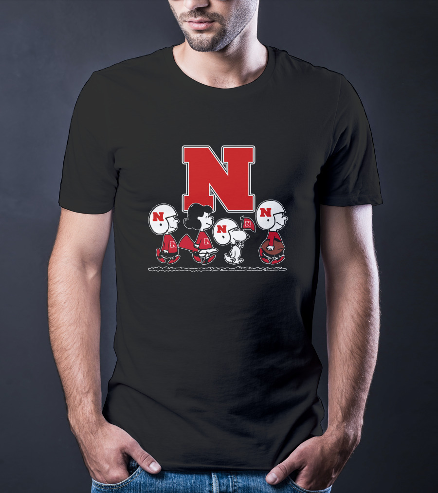 Peanuts Nebraska Cornhuskers Football Marching With Snoopy And Friends T-Shirt