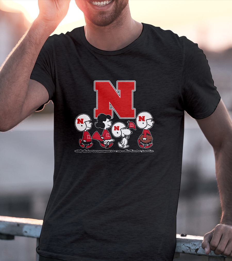 Peanuts Nebraska Cornhuskers Football Marching With Snoopy And Friends T-Shirt