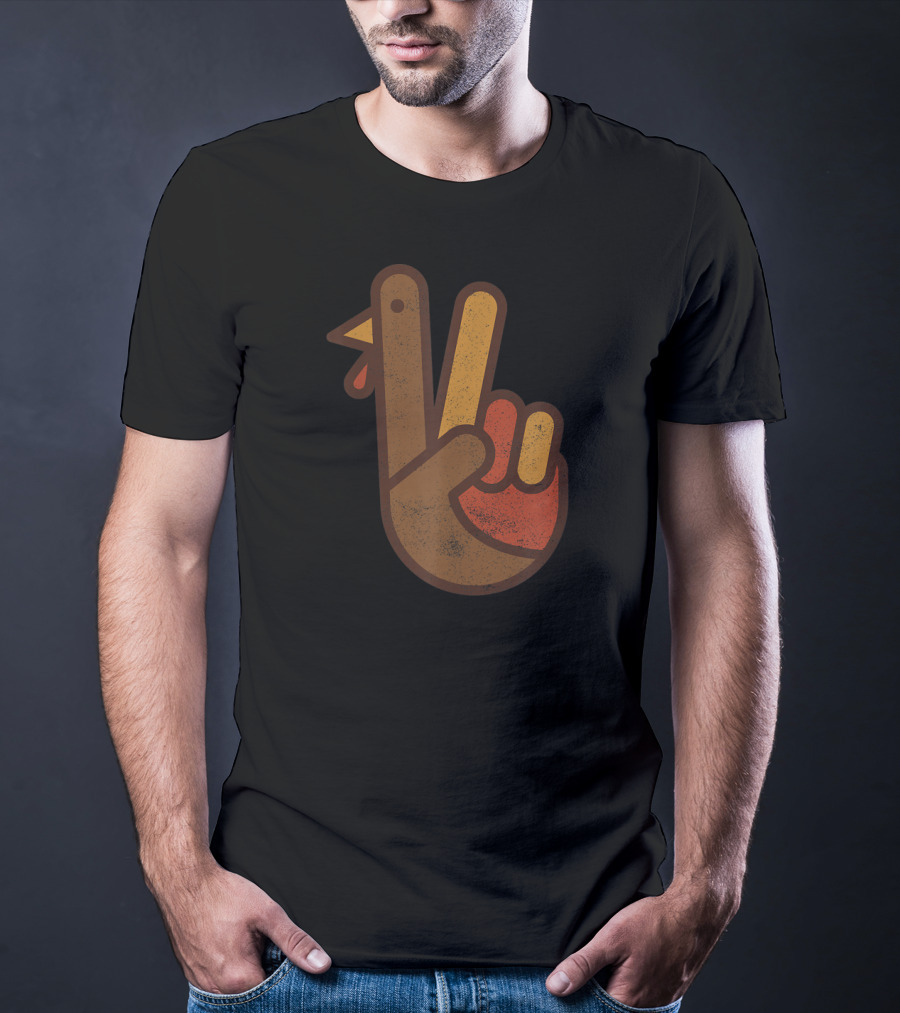 Vintage Peace Sign Turkey Hand Thanksgiving Humor T-Shirt