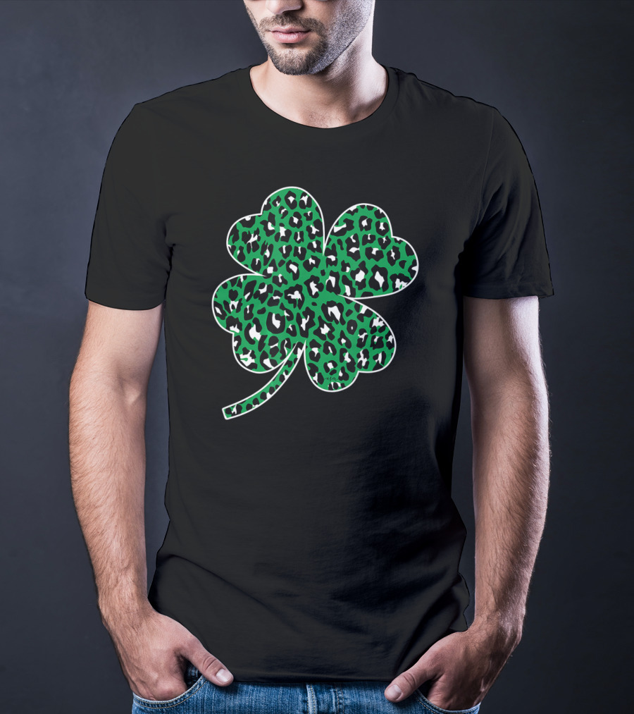 Green Leopard Clover Lucky Leaf St Patricks Day T-Shirt