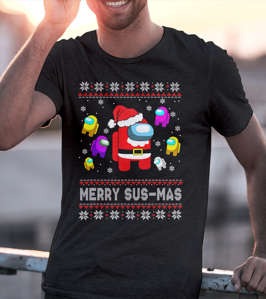 Merry Sus-Mas Funny Christmas Costume Among Us Game Crewmates T-Shirt