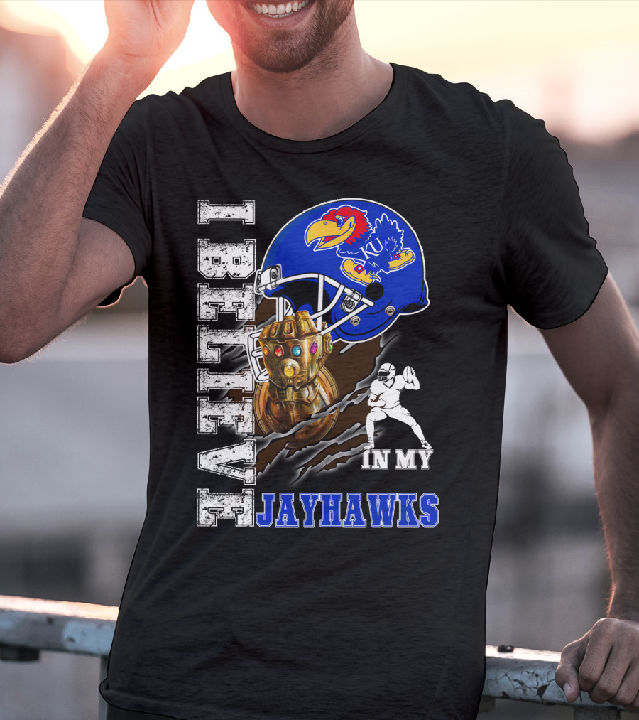 I Believe In My Jayhawks KU Fan Helmet Football Infinity Gauntlet T-Shirt