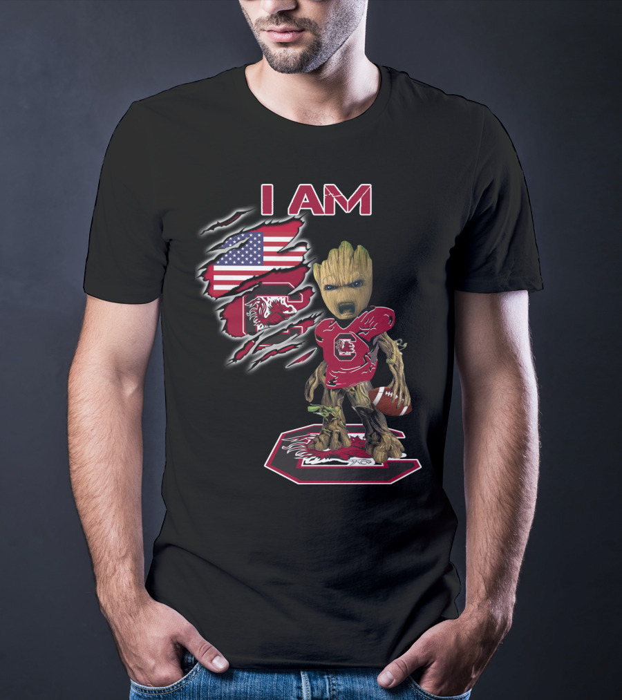 I Am Baby Groot Gamecocks Football Usa Flag T-Shirt