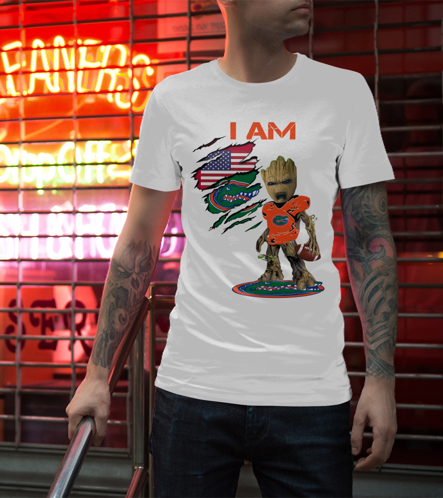 I Am Gators Baby Groot Football USA Flag T-Shirt