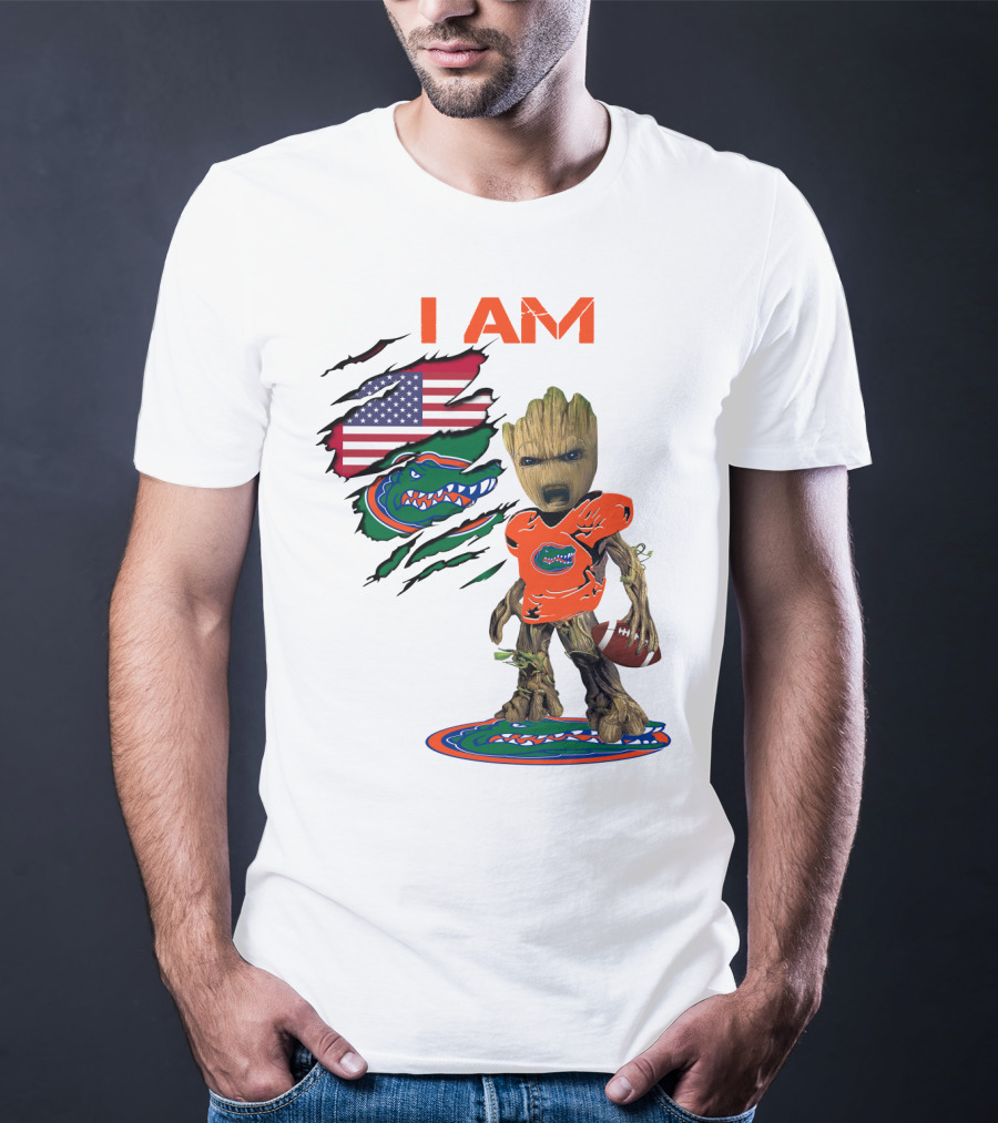 I Am Gators Baby Groot Football USA Flag T-Shirt