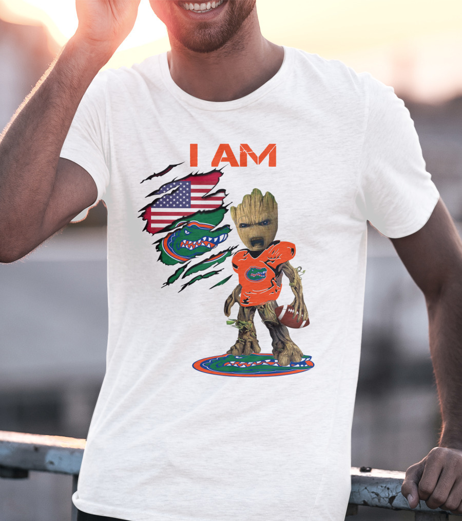 I Am Gators Baby Groot Football USA Flag T-Shirt
