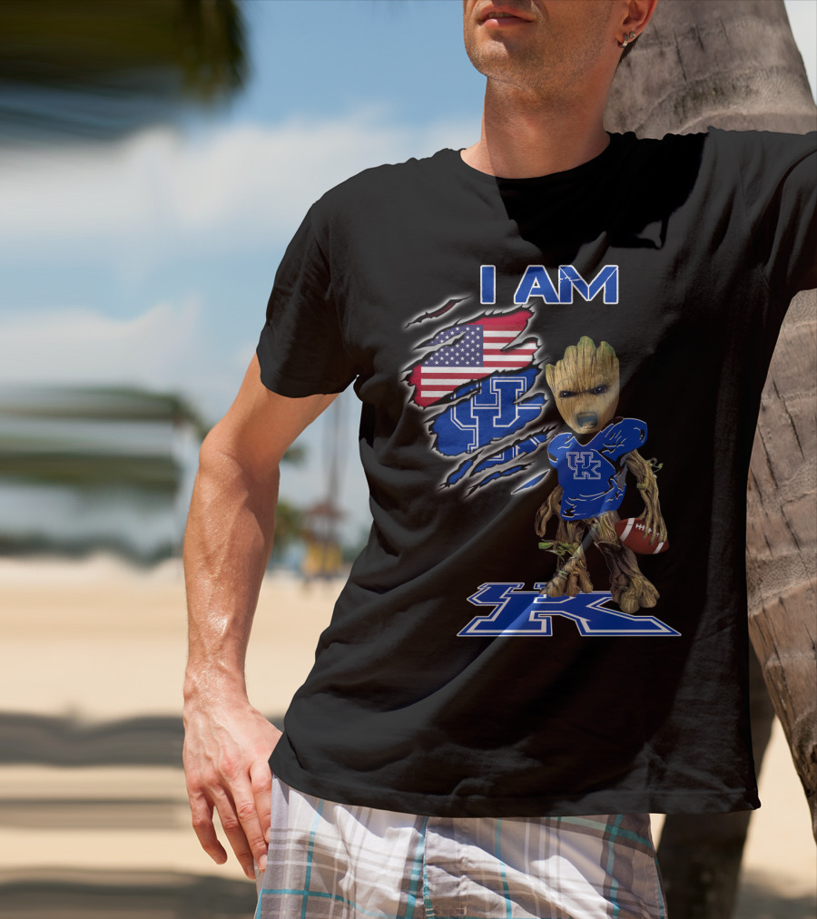 I Am Kentucky Uk Baby Groot American Flag Football Uk Wildcats Fan T-Shirt