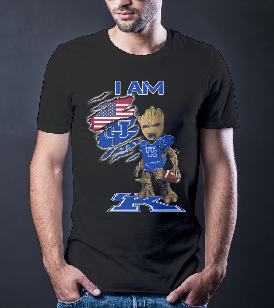 I Am Kentucky Uk Baby Groot American Flag Football Uk Wildcats Fan T-Shirt