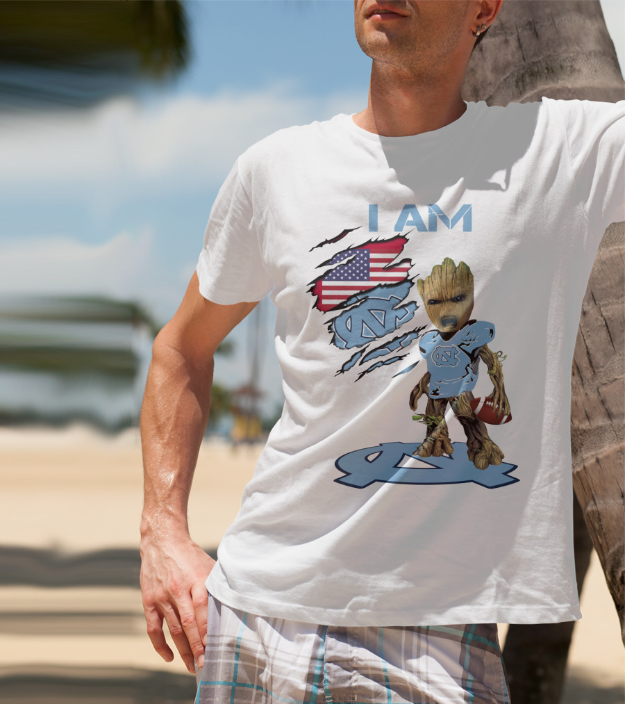 I Am Baby Groot Tarheels Football USA Flag T-Shirt