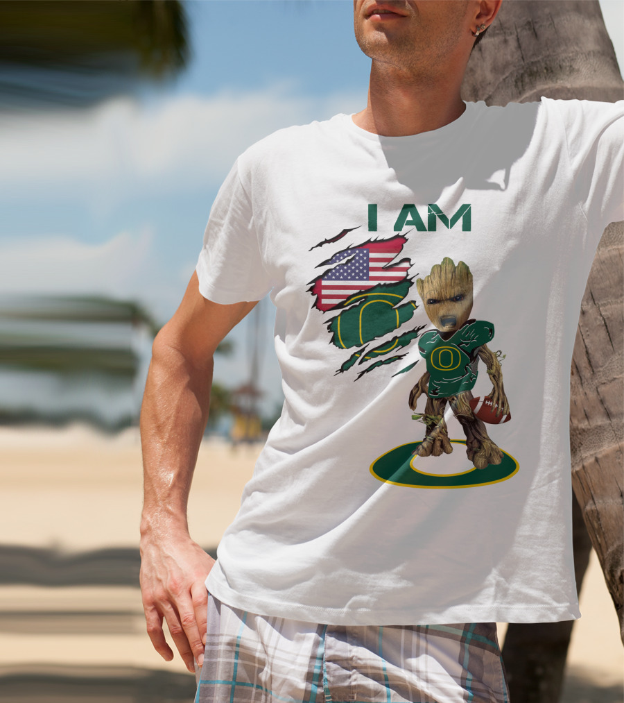 I Am Groot Baby Football Groot American Flag Duck T-Shirt