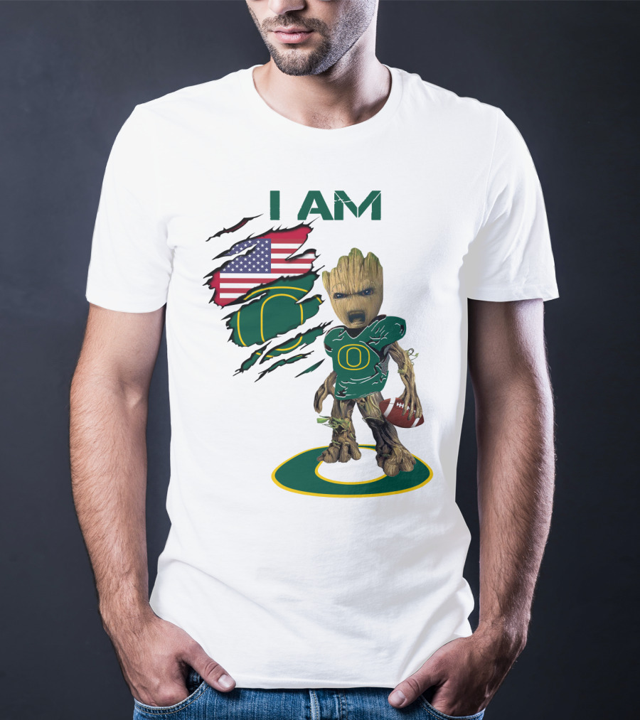 I Am Groot Baby Football Groot American Flag Duck T-Shirt