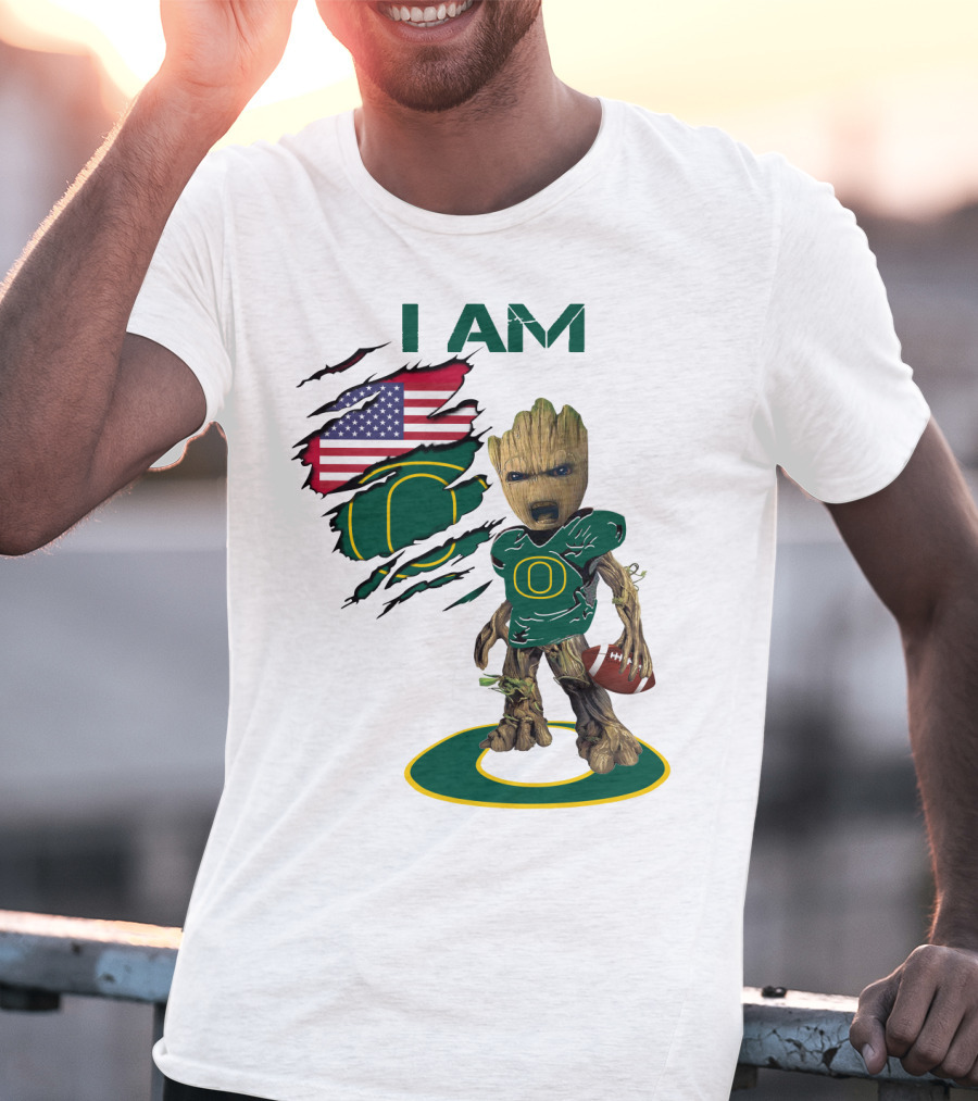 I Am Groot Baby Football Groot American Flag Duck T-Shirt