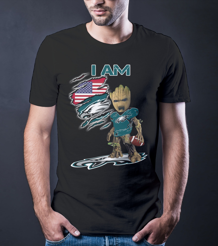 I Am Eagles Baby Groot American Football Fan T-Shirt