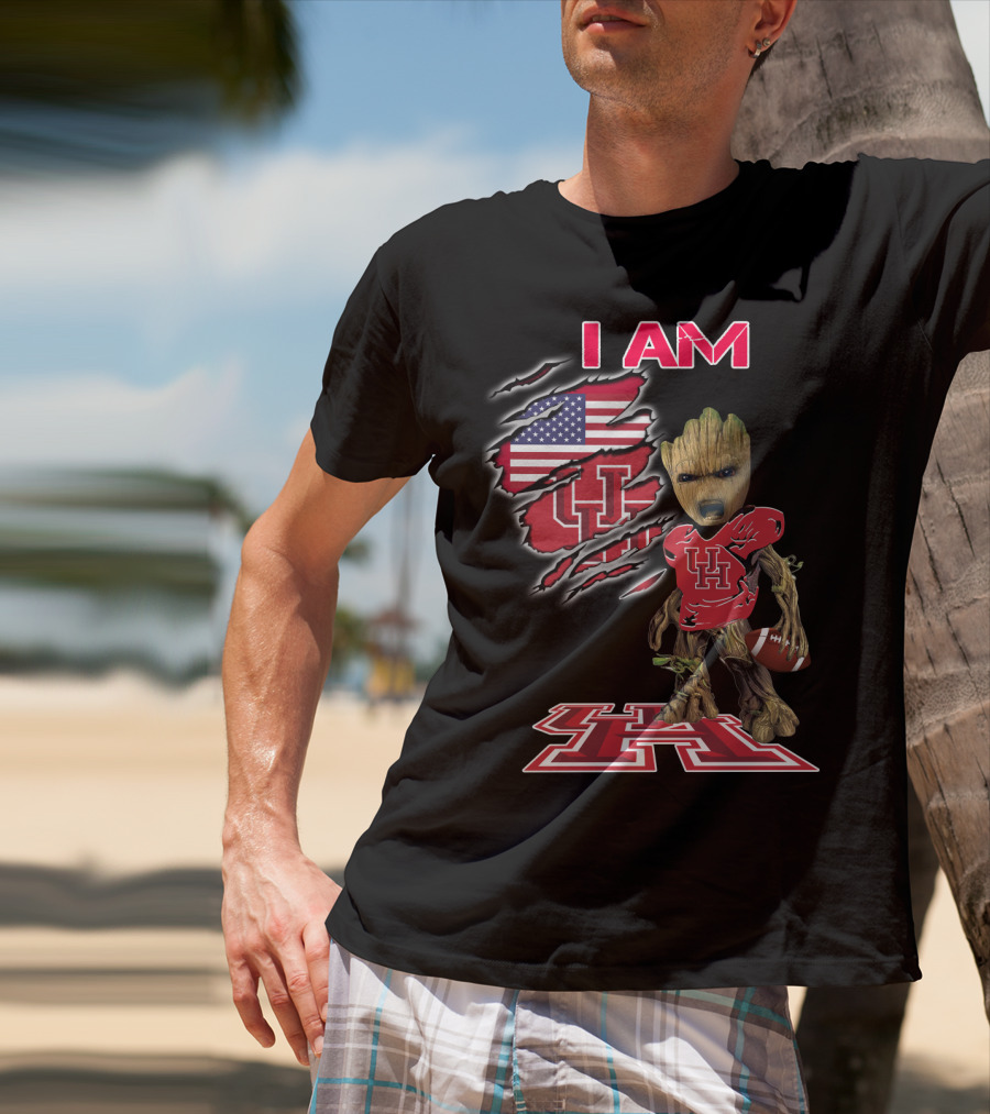 I Am Baby Groot Uh Football American Flag Houston T-Shirt