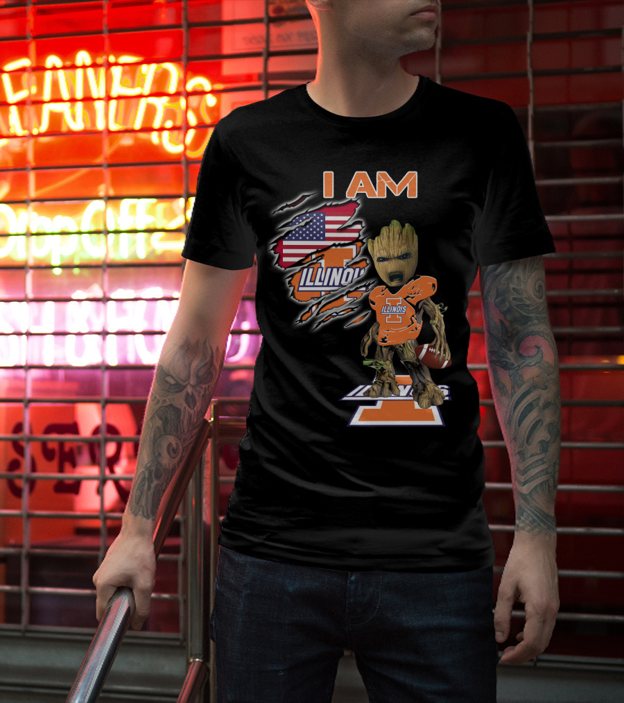 I Am Groot Illinois Football Usa Flag T-Shirt
