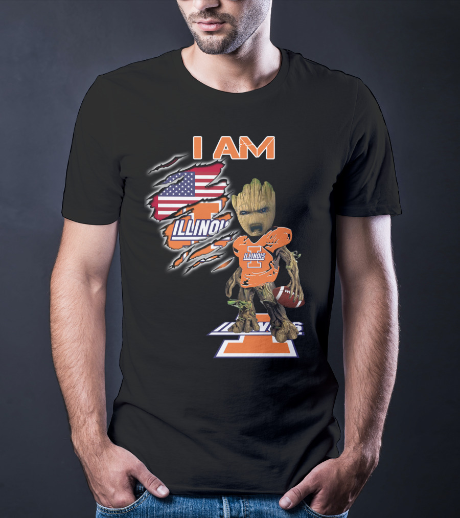 I Am Groot Illinois Football Usa Flag T-Shirt