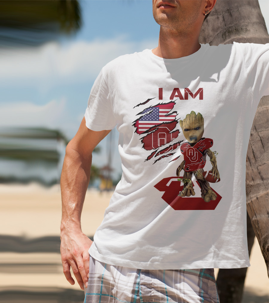 I AM Sooners Baby Groot Football USA Flag T-Shirt